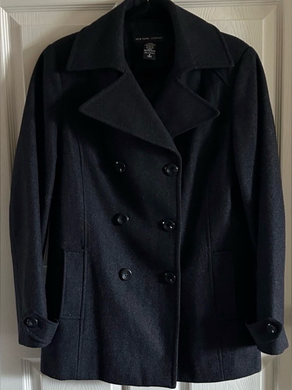 New York & Co Fall Gray Wool Blend Pea Coat Jacket Sz 6 Dark Academia Preppy
